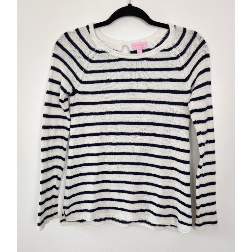 Lilly Pulitzer Blue & White Sailor Stripe 100% Cotton Long Sleeve Top XXS Beachy